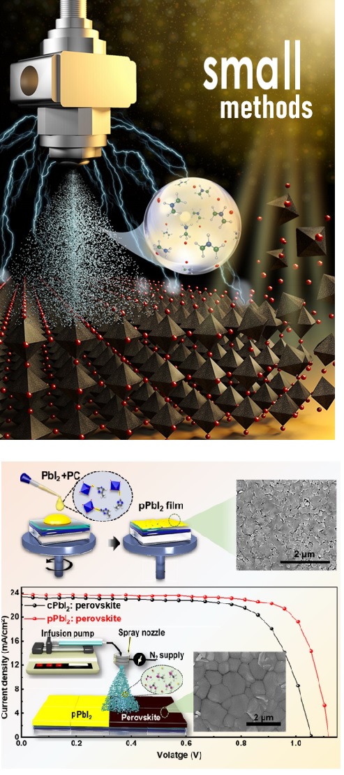(174)_[2024] “Development of high efficiency, spray-coated perovskite solar cells and modules using additive-engineered porous PbI2 films” B. Tyagi, N. Kumar, H.B. Lee, M.M. Ovhal, V.V. Satale, A. Mohamed, D.-H. Kim and J.-W. Kang* Small Method,8, 2300237 (2024)  대표이미지